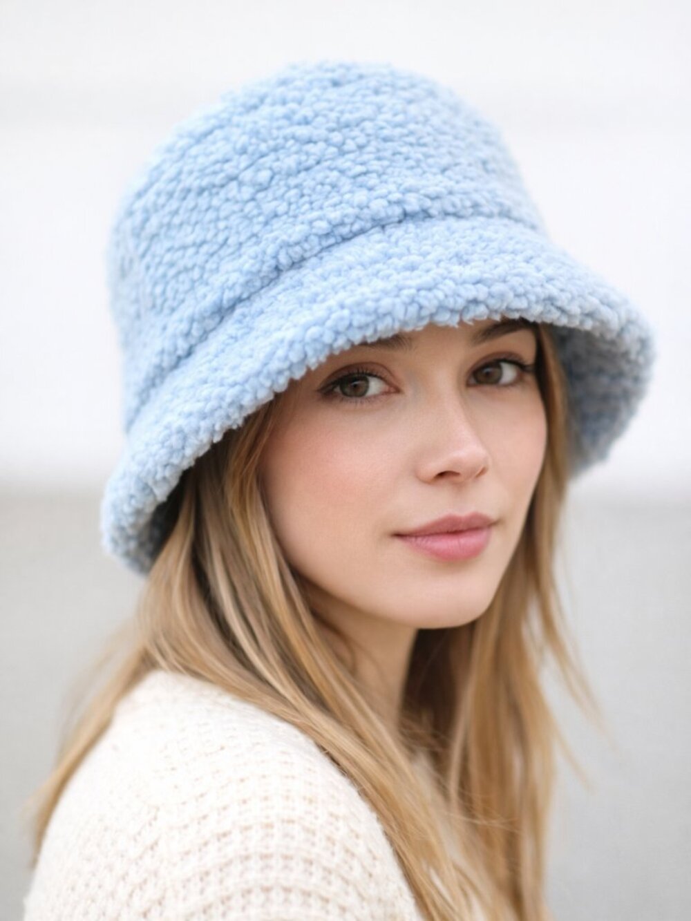NWT Aerie Faux Fur Sherpa Bucket Hat Cozy Winter Streetwear Light Baby Blue OS